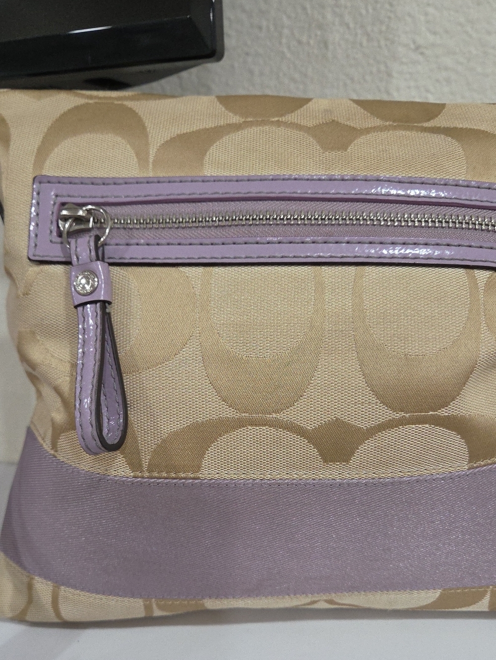 Coach Beige Signature Canvas Crossbody with Lilac Trim - Picture 4 of 7